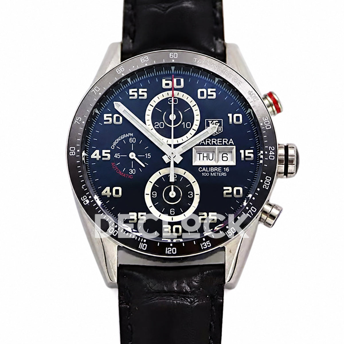 TAG Heuer Carrera Chronograph Black Dial 43mm Leather Asian 1887