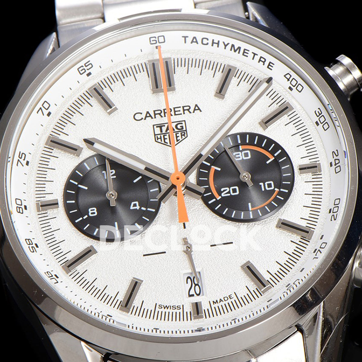 TAG Heuer Carrera Chronograph White Tachymeter 43mm Steel Bracelet VK63A Quartz