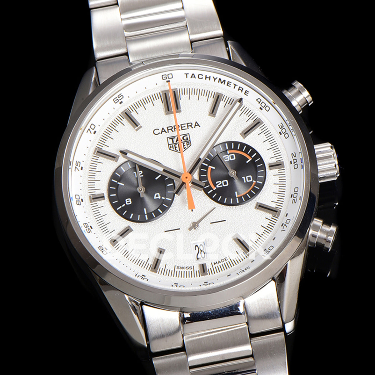 TAG Heuer Carrera Chronograph White Tachymeter 43mm Steel Bracelet VK63A Quartz