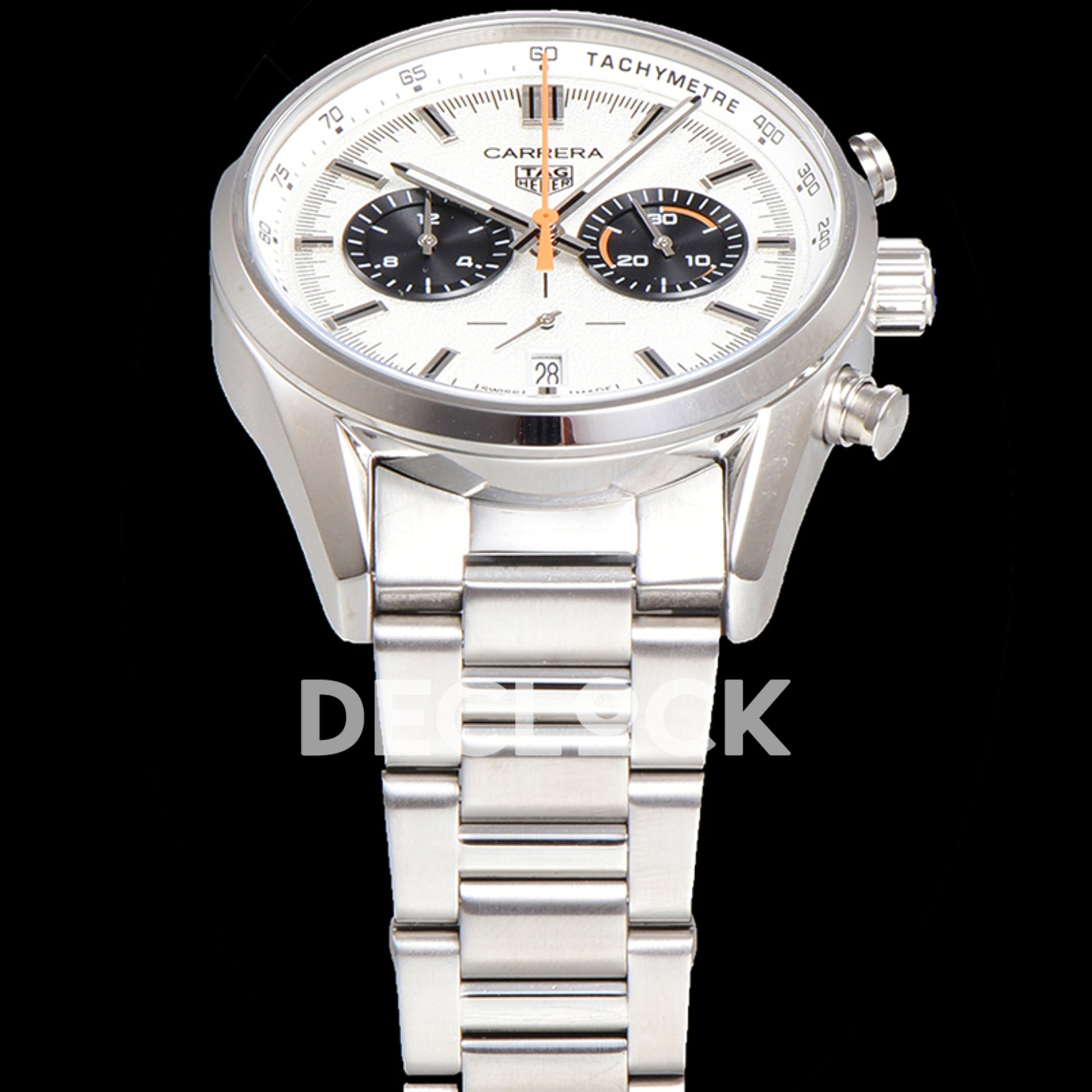 TAG Heuer Carrera Chronograph White Tachymeter 43mm Steel Bracelet VK63A Quartz