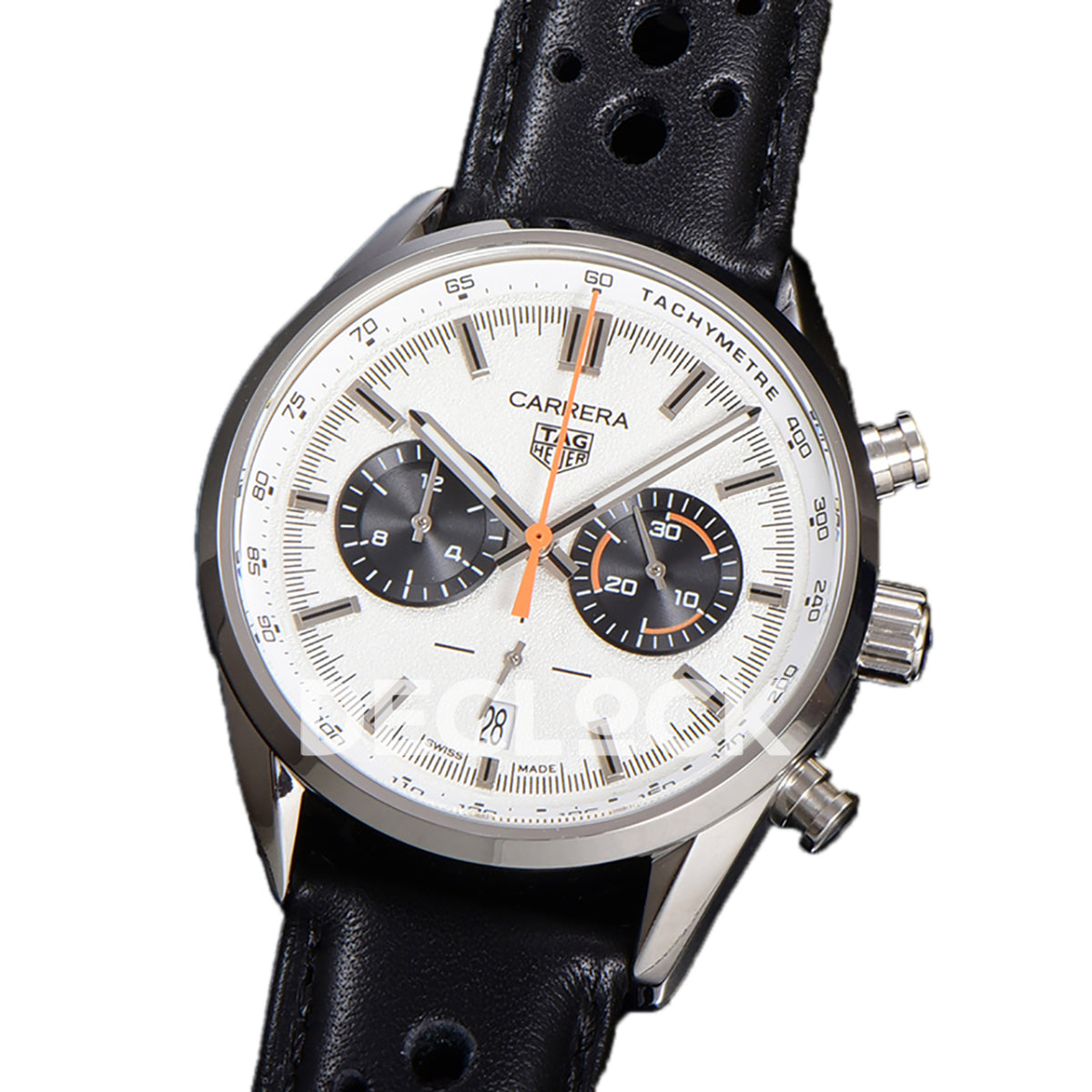 TAG Heuer Carrera Chronograph White Dial 43mm Leather Strap VK63A Quartz