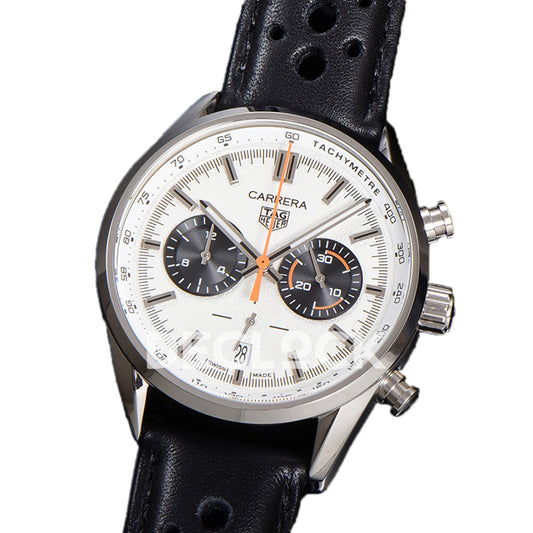 TAG Heuer Carrera Chronograph White Dial 43mm Leather Strap VK63A Quartz