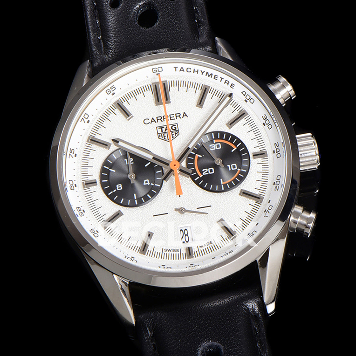 TAG Heuer Carrera Chronograph White Dial 43mm Leather Strap VK63A Quartz