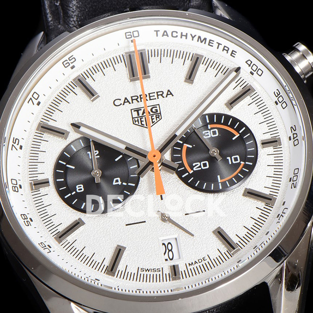 TAG Heuer Carrera Chronograph White Dial 43mm Leather Strap VK63A Quartz