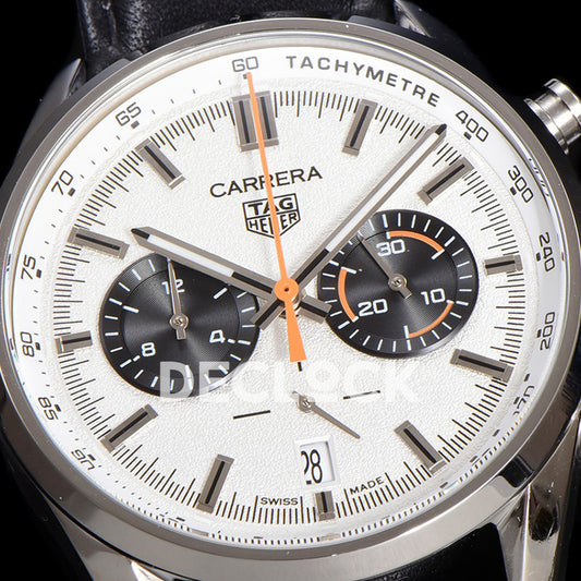 TAG Heuer Carrera Chronograph White Dial 43mm Leather Strap VK63A Quartz