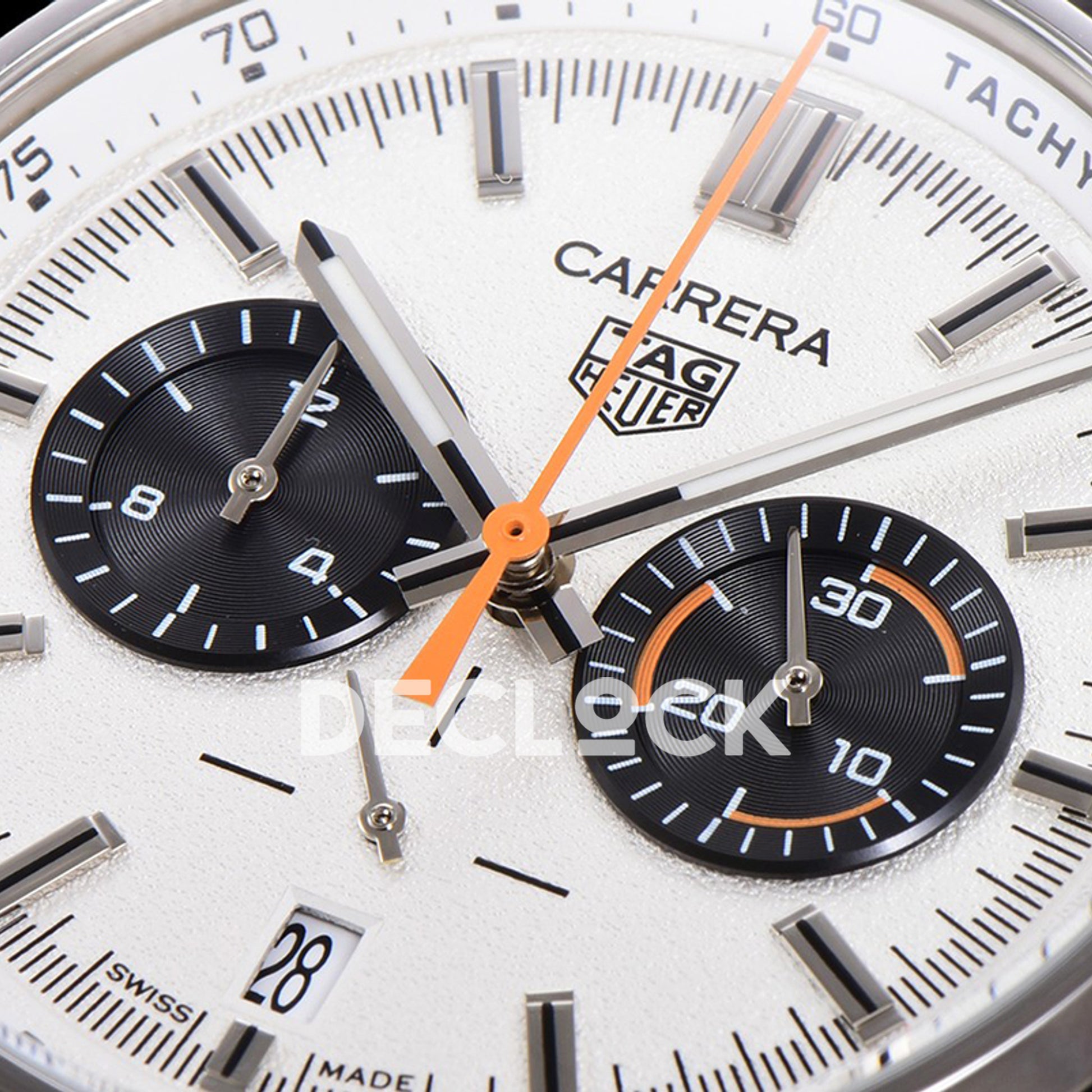 TAG Heuer Carrera Chronograph White Dial 43mm Leather Strap VK63A Quartz
