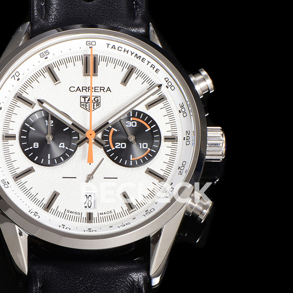 TAG Heuer Carrera Chronograph White Dial 43mm Leather Strap VK63A Quartz