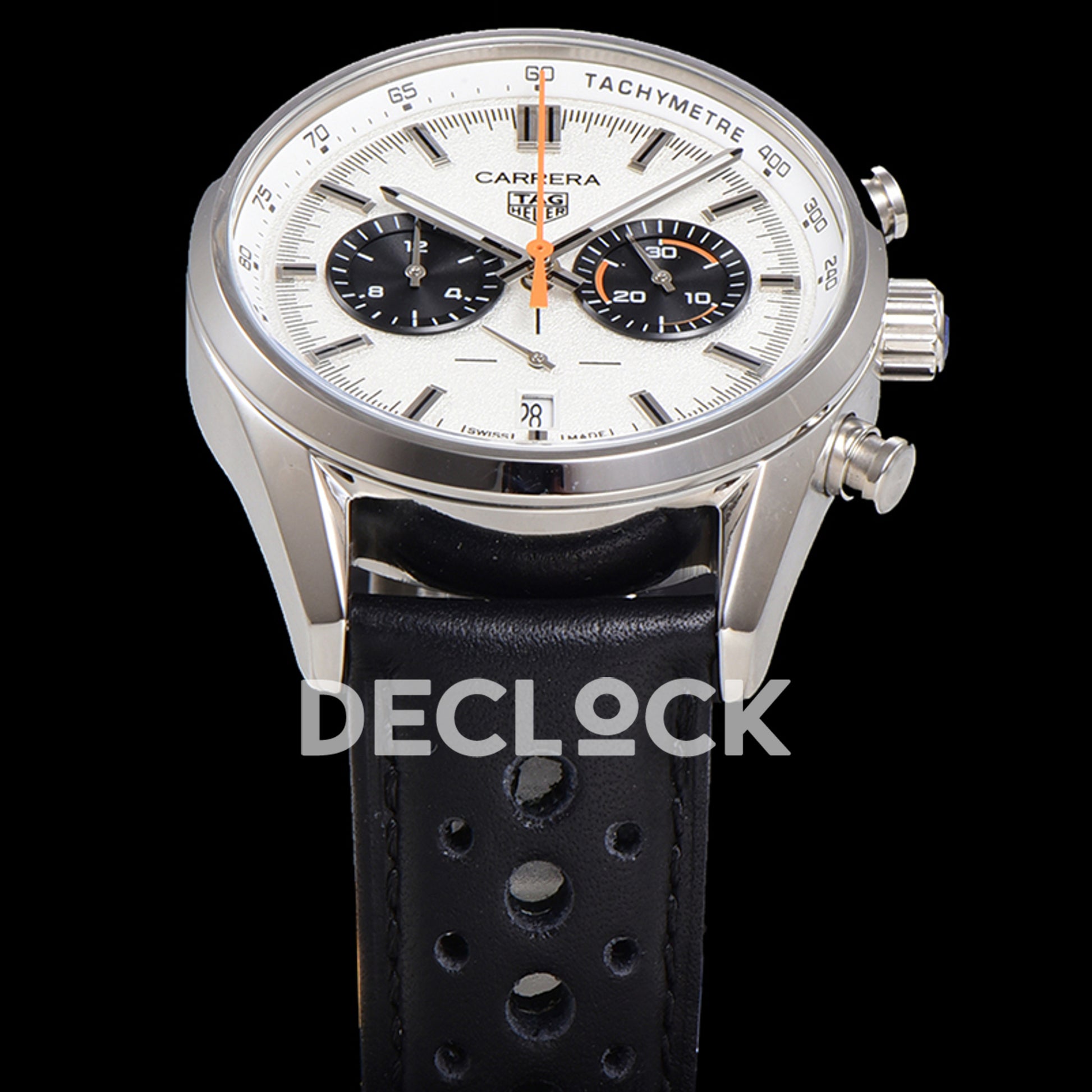 TAG Heuer Carrera Chronograph White Dial 43mm Leather Strap VK63A Quartz