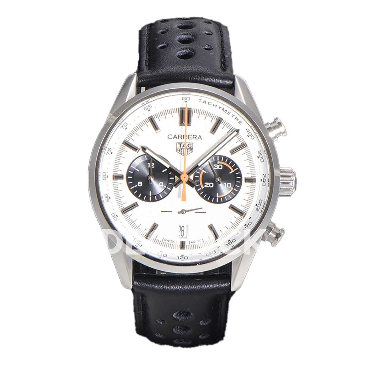 TAG Heuer Carrera Chronograph White Dial 43mm Leather Strap VK63A Quartz