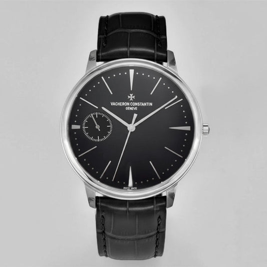 Vacheron Constantin Patrimony Date Rose Gold Black Dial on Brown Leather Strap Replica Watch